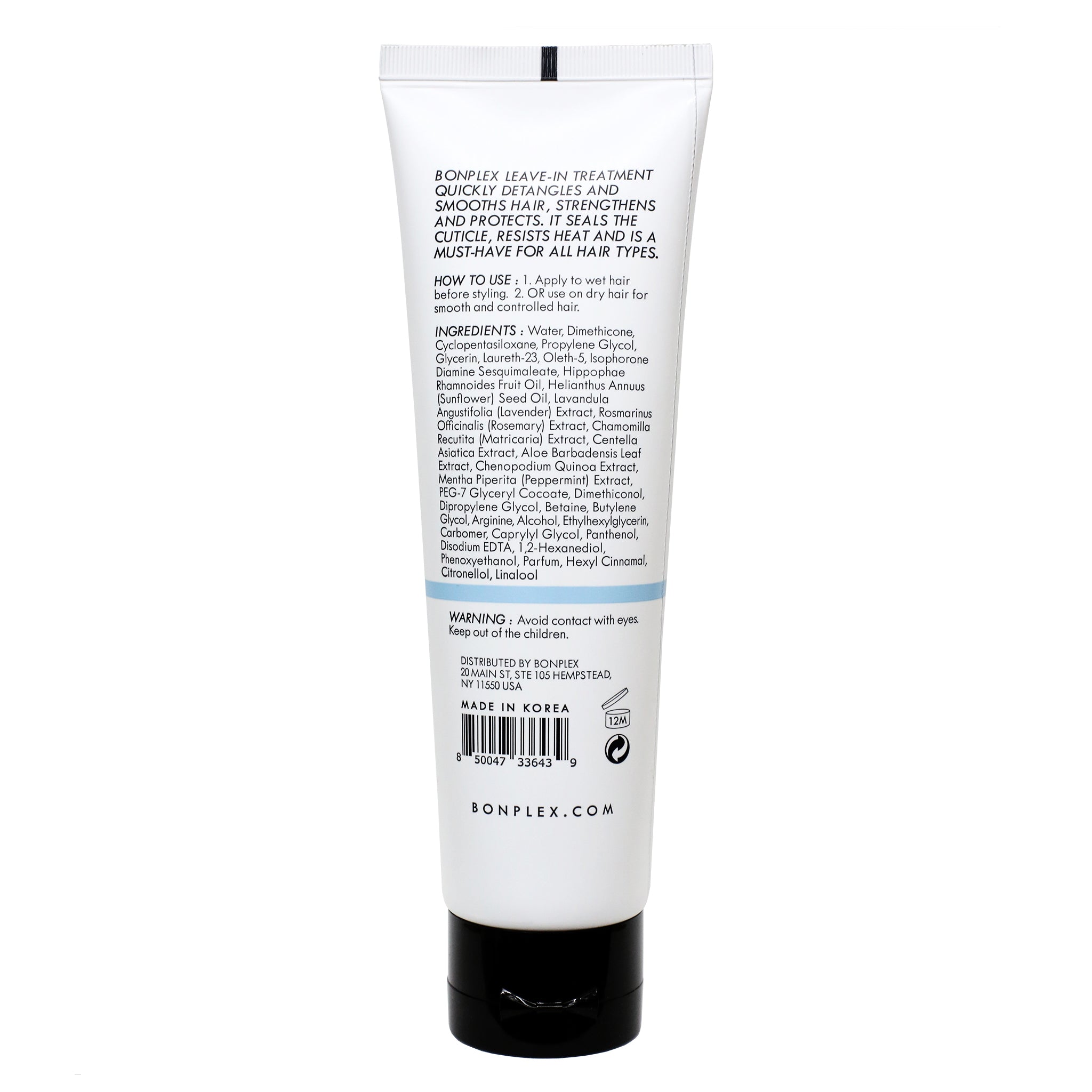 Bonplex Rebonding Leave-in Treatment detangles anti-frizz back