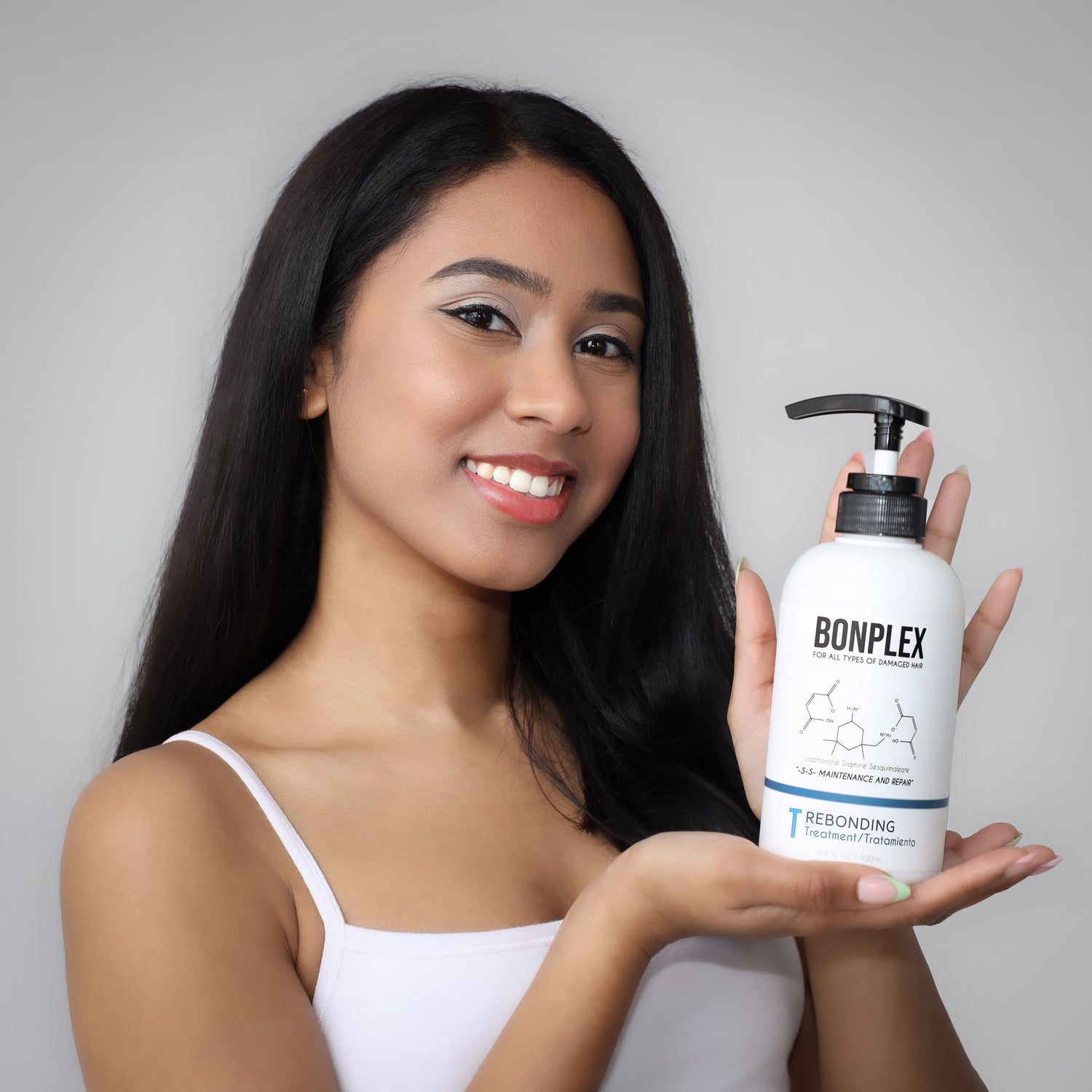 Bonplex Rebonding Treatment model with hand standing white