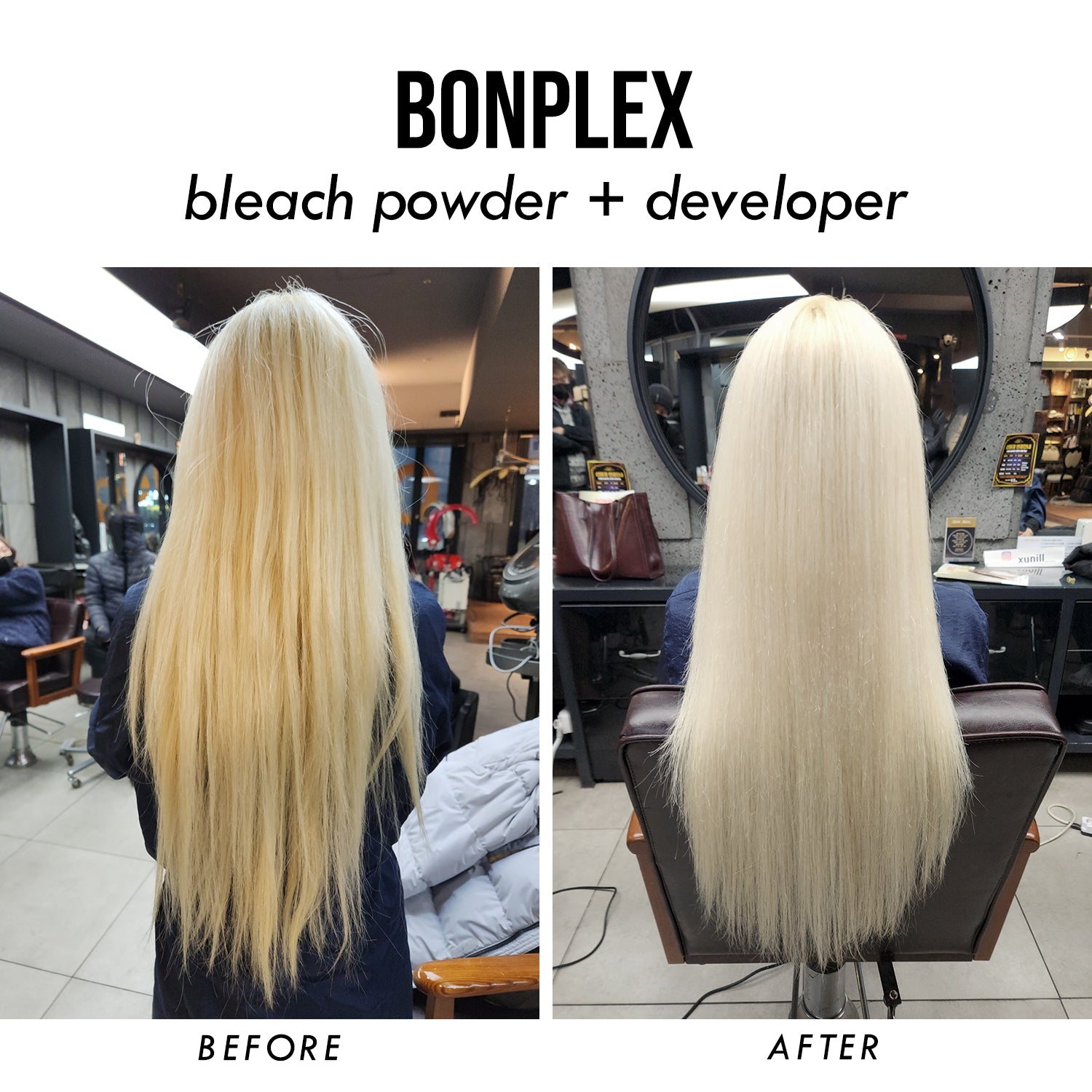 Bonplex Bleach Powder and Developer before and after